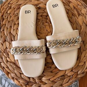 BP Cream Sandals with Silver Chain Accent